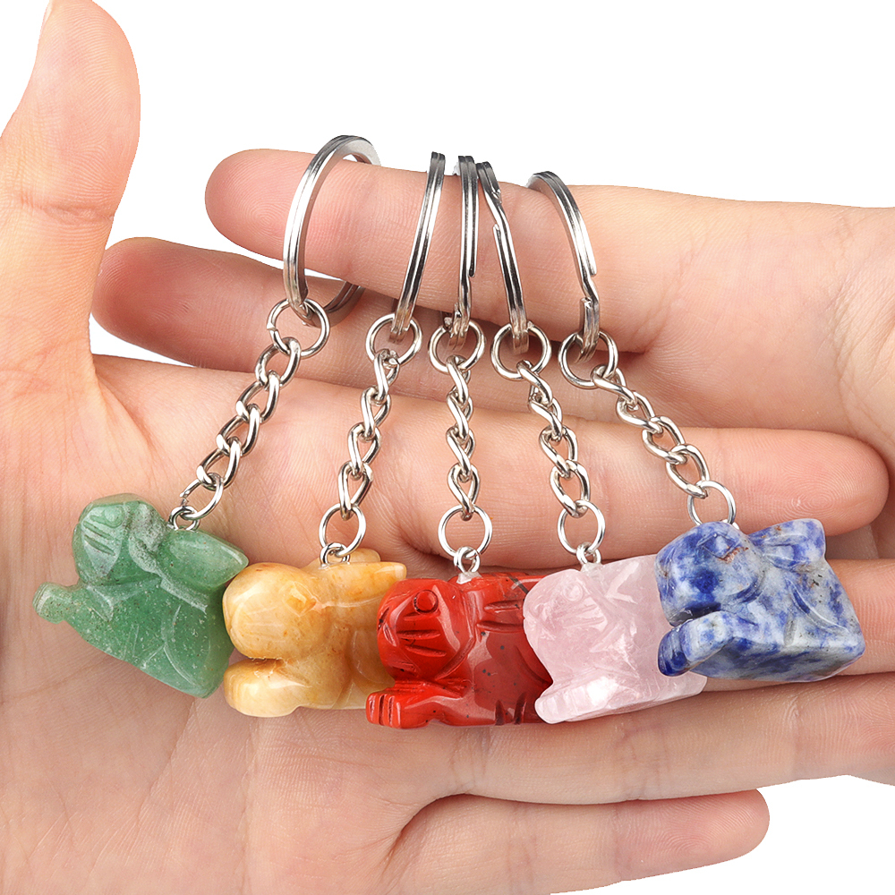 Handmade Craved 1.0Inch Rabbit Gemstone Pendant keychain