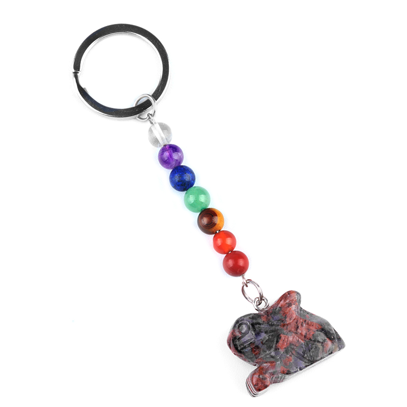 Handmade Craved 1.0Inch Rabbit Gemstone Pendant 7 Chakra Stone Key Chain