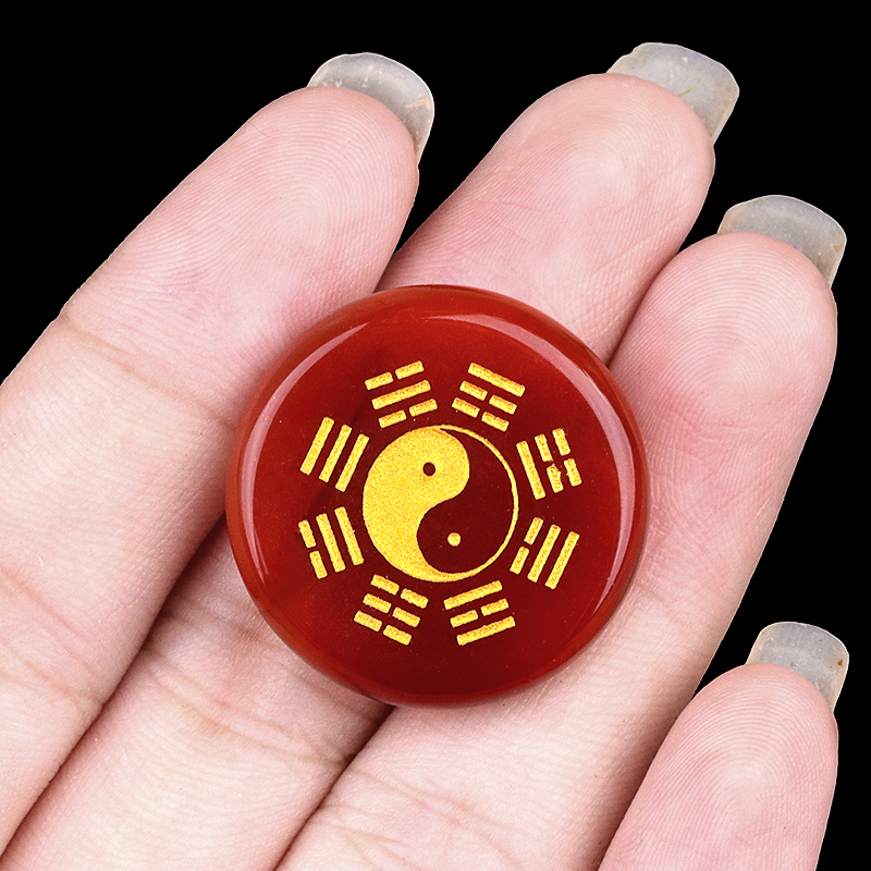 Gemstone 25MM Circular Disc Mat Handmade Craved Pattern-Taiji Bagua For Home Decor