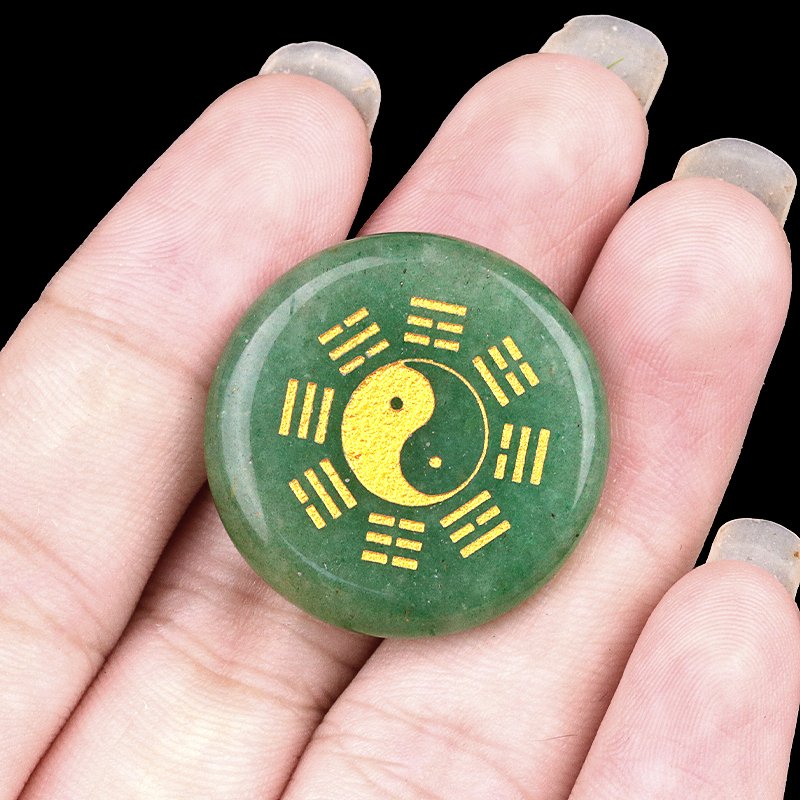 Gemstone 25MM Circular Disc Mat Handmade Craved Pattern-Taiji Bagua For Home Decor