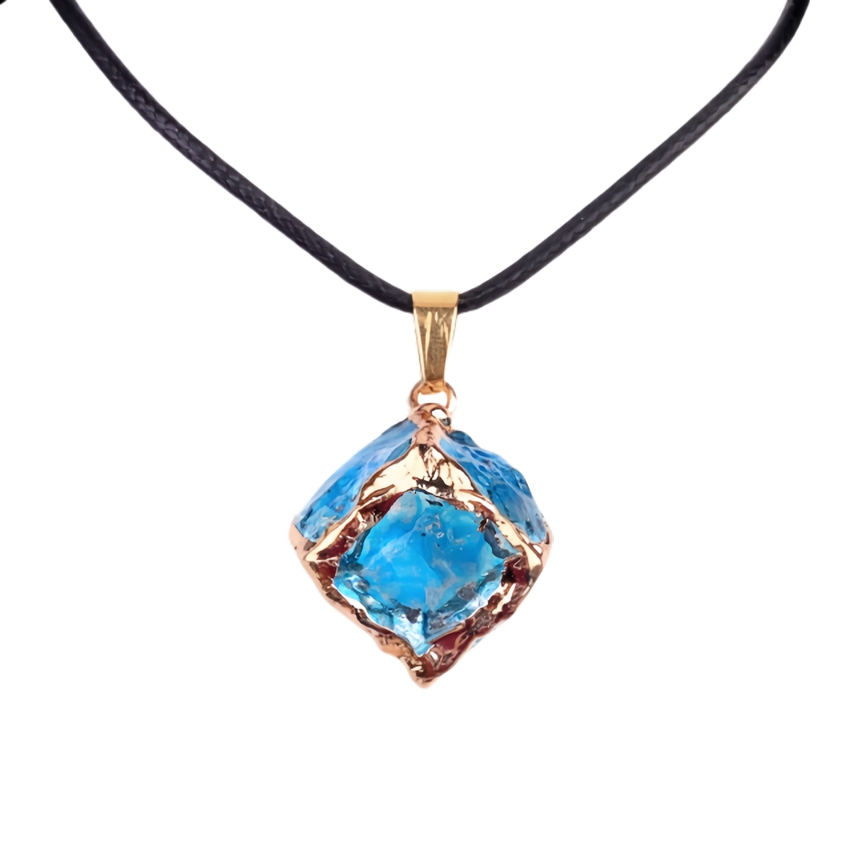 Glass Crystal Cube Pendant Necklace 45CM Black Cord