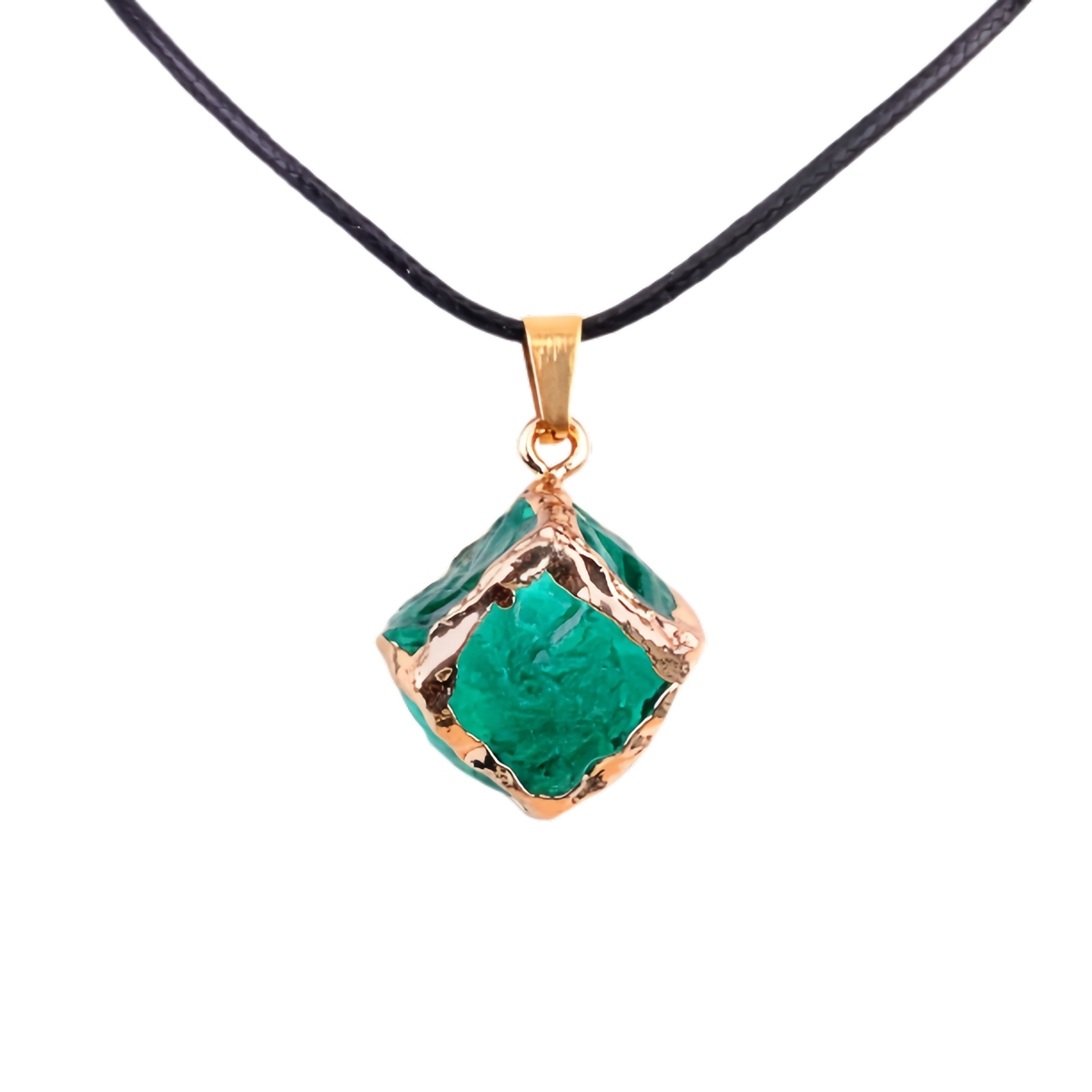 Glass Crystal Cube Pendant Necklace 45CM Black Cord