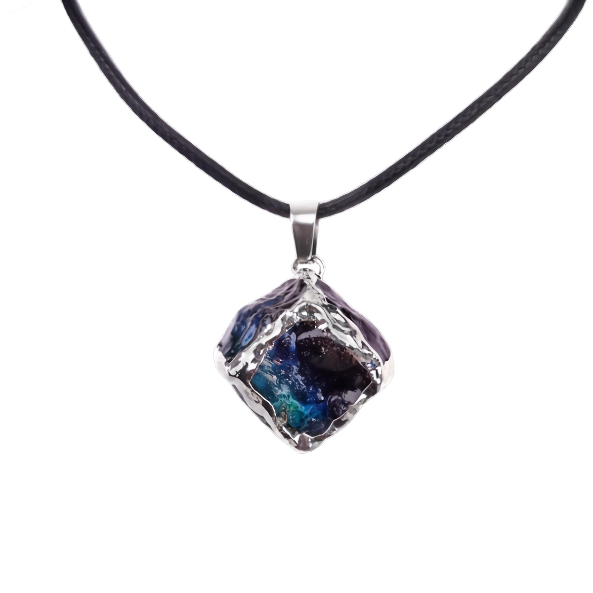 Glass Crystal Cube Pendant Necklace 45CM Black Cord