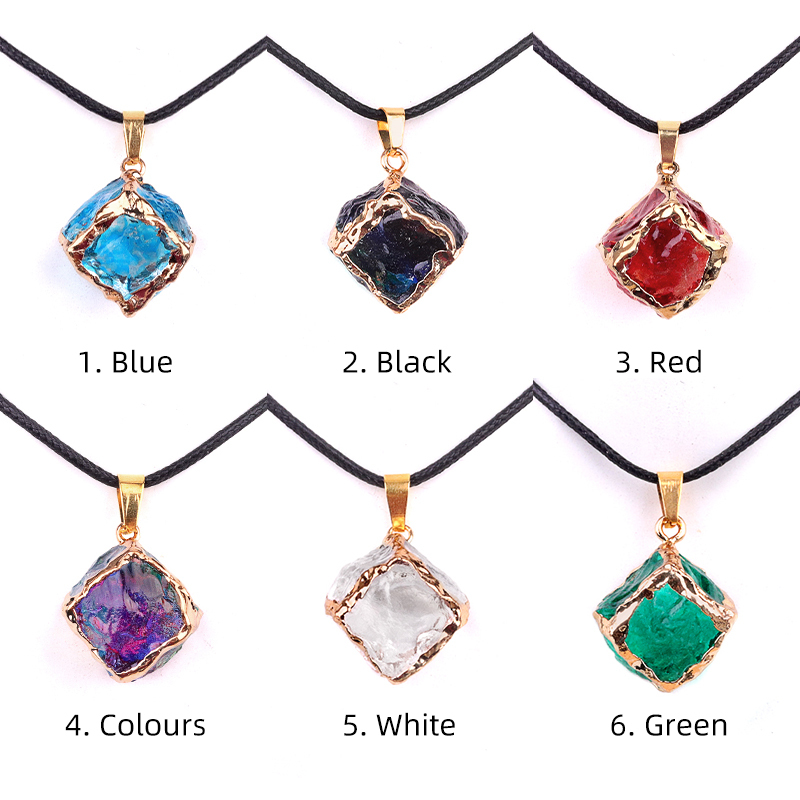 Glass Crystal Cube Pendant Necklace 45CM Black Cord