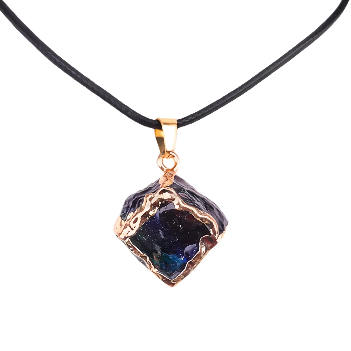 Glass Crystal Cube Pendant Necklace 45CM Black Cord