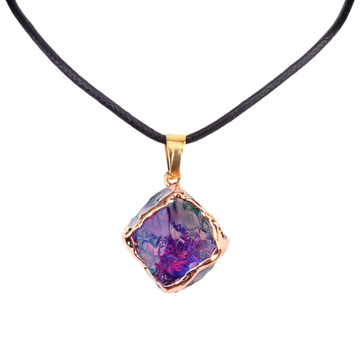 Glass Crystal Cube Pendant Necklace 45CM Black Cord
