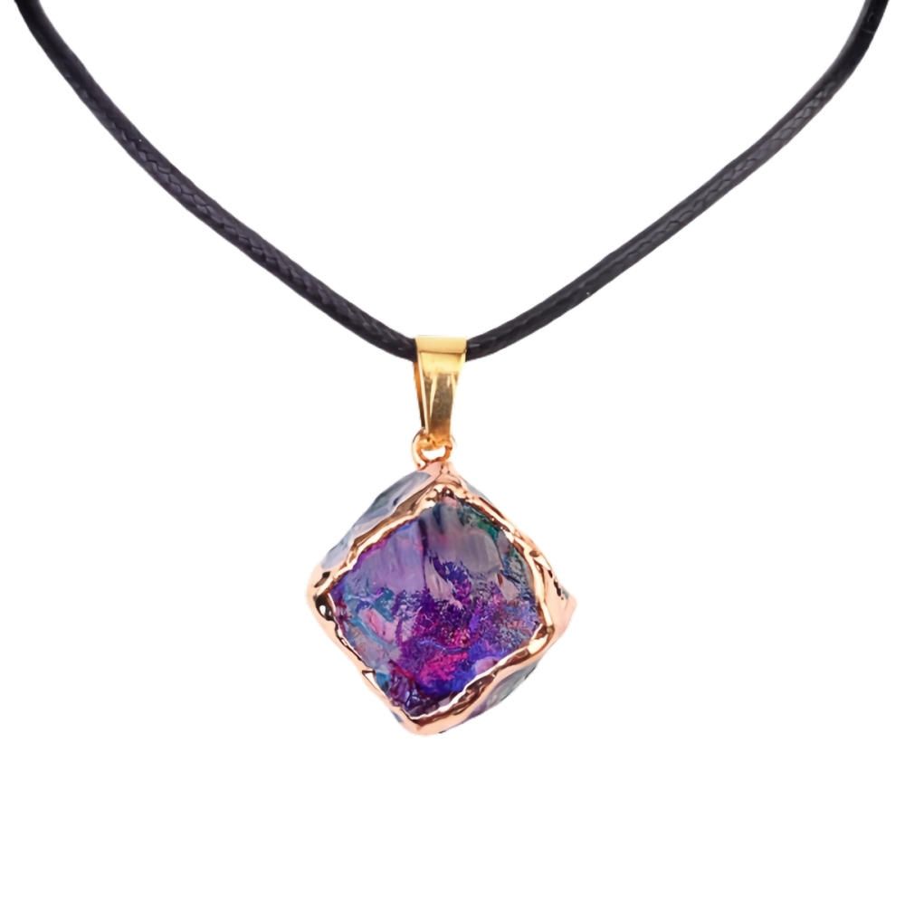 Glass Crystal Cube Pendant Necklace 45CM Black Cord