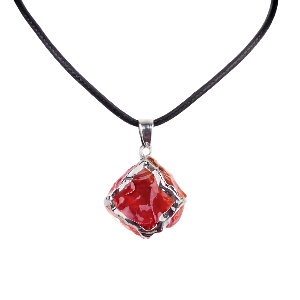 Glass Crystal Cube Pendant Necklace 45CM Black Cord