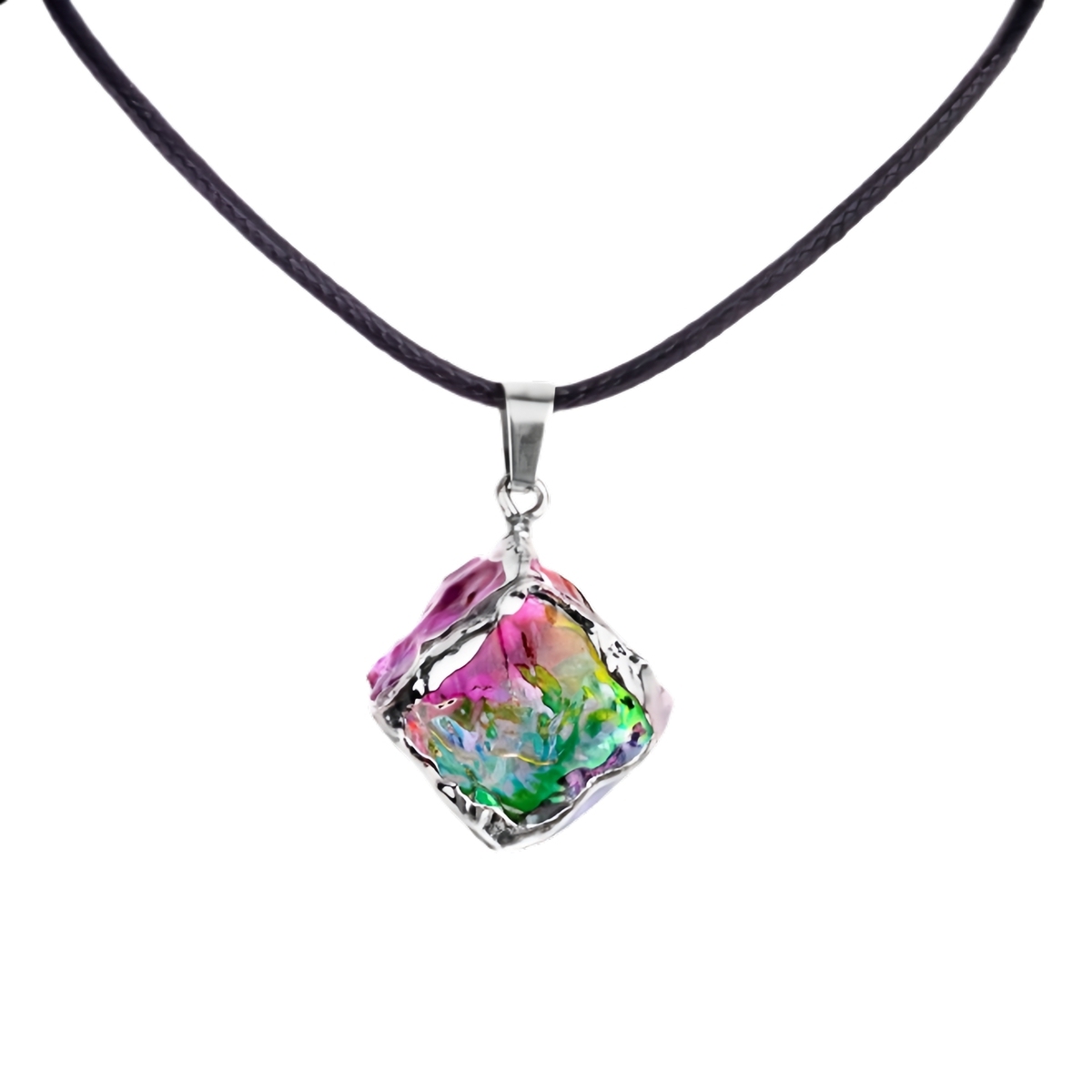 Glass Crystal Cube Pendant Necklace 45CM Black Cord