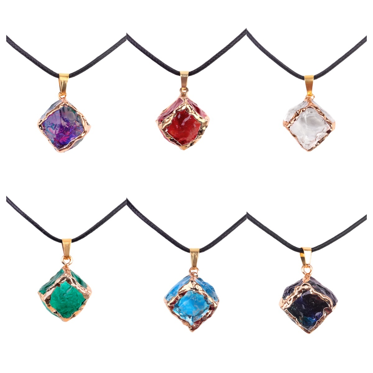 Glass Crystal Cube Pendant Necklace 45CM Black Cord
