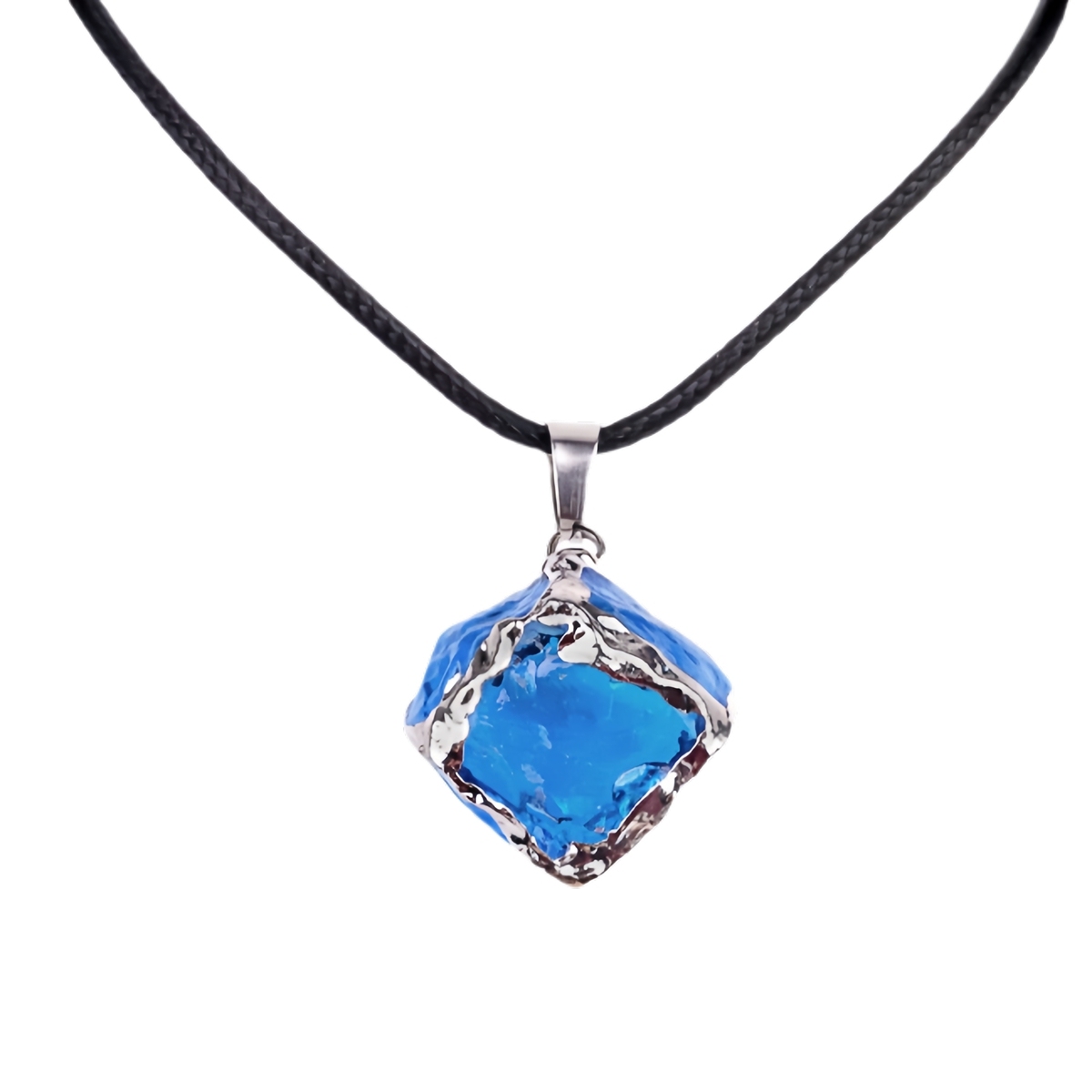 Glass Crystal Cube Pendant Necklace 45CM Black Cord