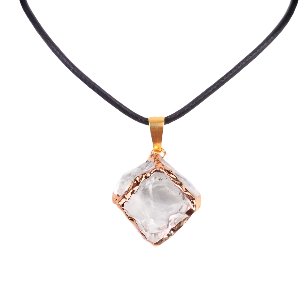 Glass Crystal Cube Pendant Necklace 45CM Black Cord