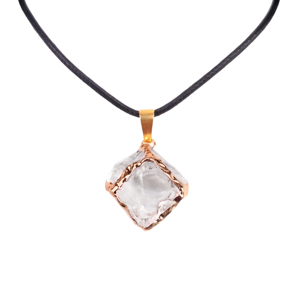 Glass Crystal Cube Pendant Necklace 45CM Black Cord