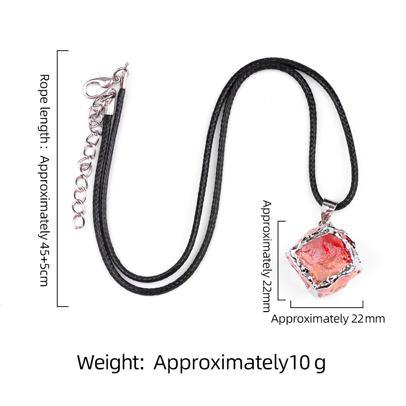 Glass Crystal Cube Pendant Necklace 45CM Black Cord