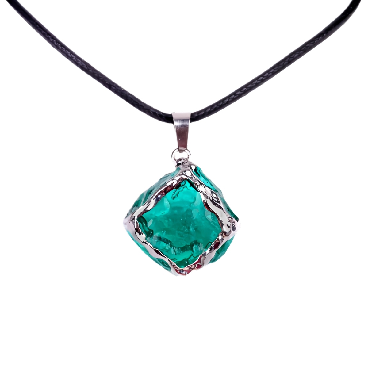 Glass Crystal Cube Pendant Necklace 45CM Black Cord