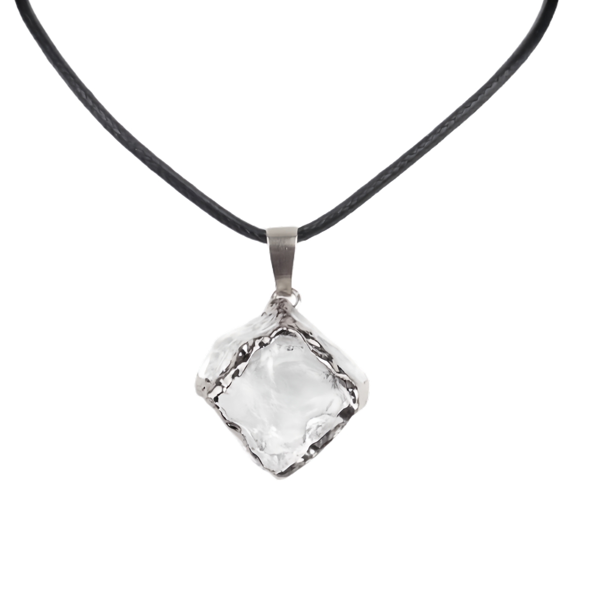 Glass Crystal Cube Pendant Necklace 45CM Black Cord