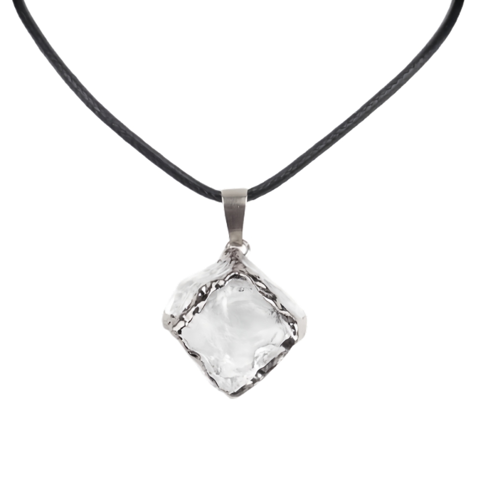 Glass Crystal Cube Pendant Necklace 45CM Black Cord