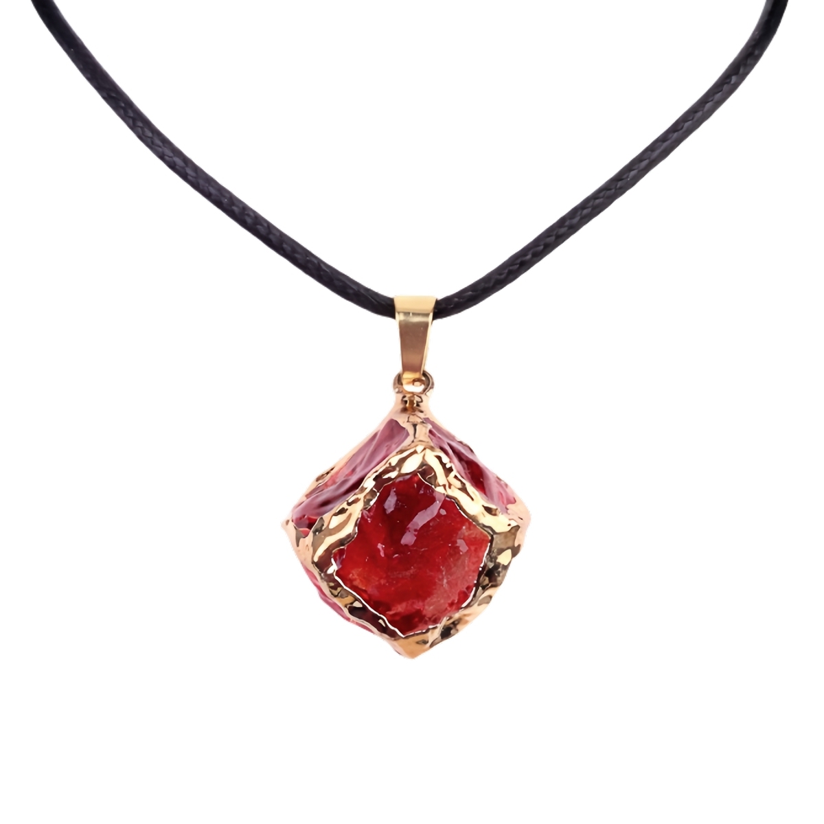Glass Crystal Cube Pendant Necklace 45CM Black Cord
