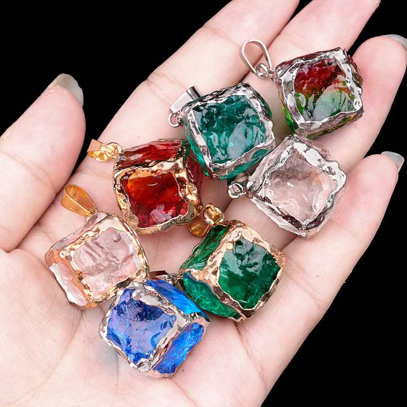 Glass Crystal Cube Pendant Necklace 45CM Black Cord