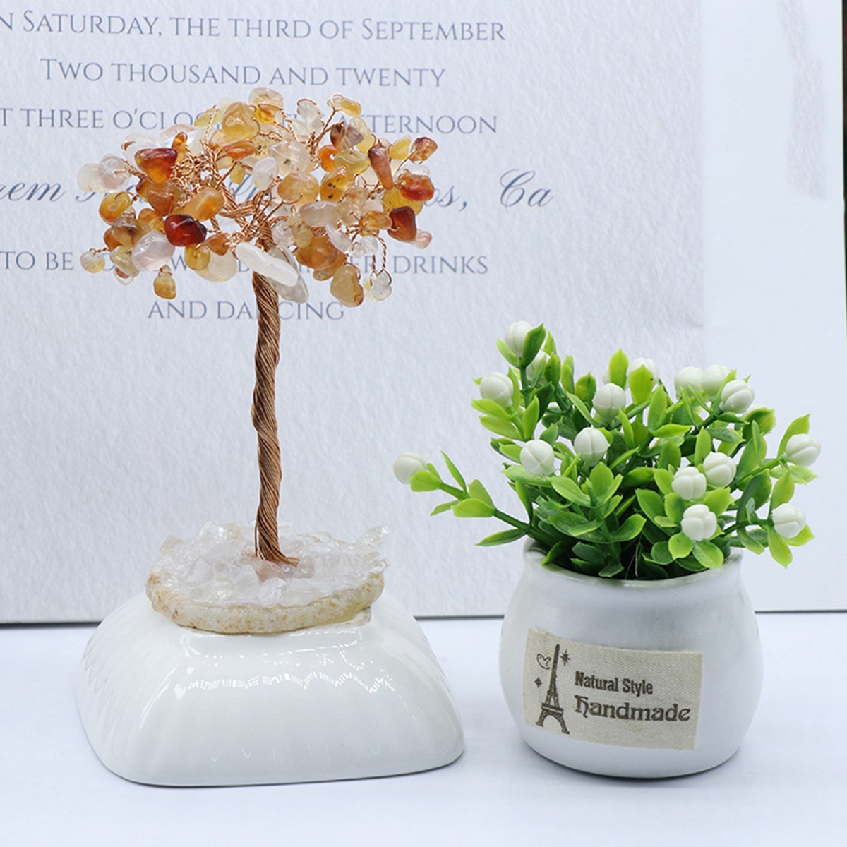 Raw Gemstone Tree Life Agate Base Copper Wire Spiritual Meditation Energy Room Office Desk Decor Gifts
