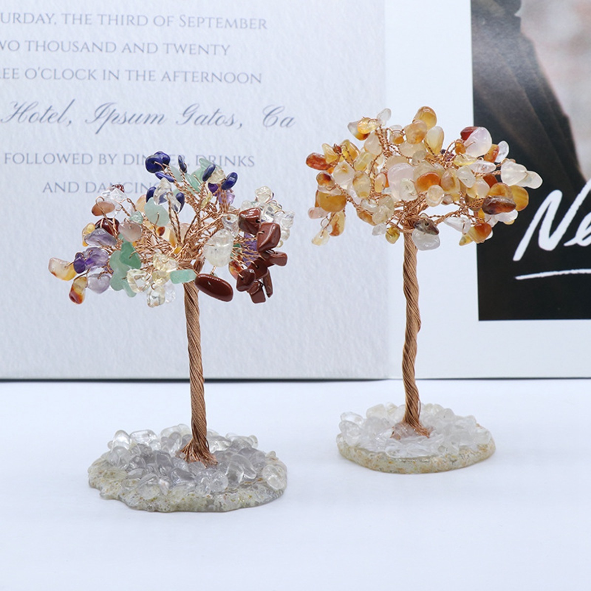 Raw Gemstone Tree Life Agate Base Copper Wire Spiritual Meditation Energy Room Office Desk Decor Gifts