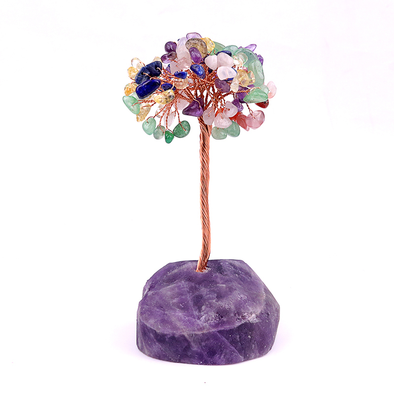 7 Chakra Raw Stone Reiki Healing Crystal Tree Life Gemstone Base Copper Wire Spiritual Meditation Energy Room Office Desk Decor Gifts