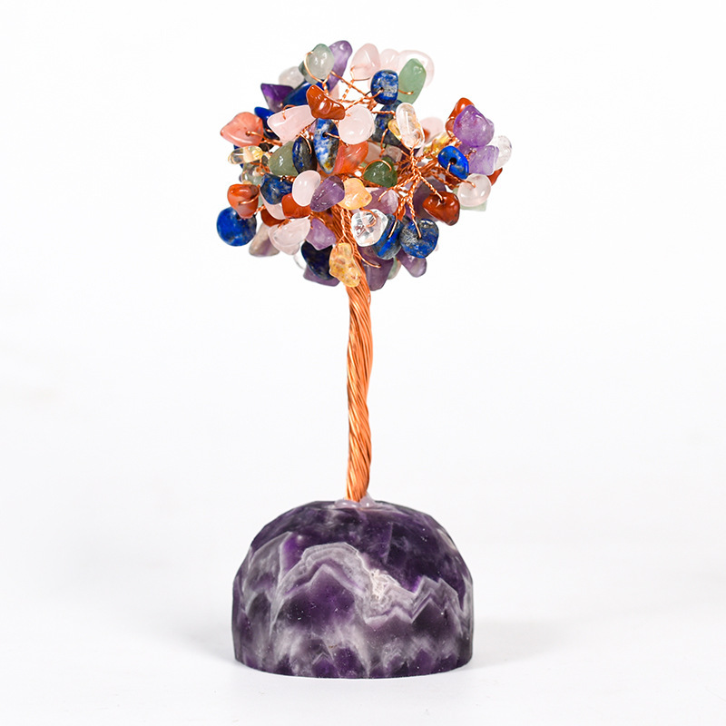 7 Chakra Raw Stone Reiki Healing Crystal Tree Life Gemstone Base Copper Wire Spiritual Meditation Energy Room Office Desk Decor Gifts