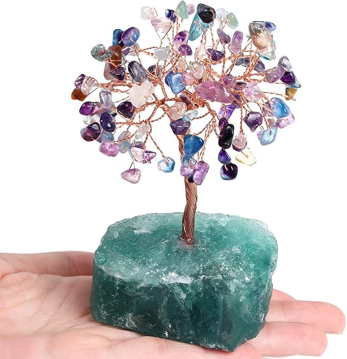 Raw Gemstone Reiki Healing Crystal Tree Life Base Copper Wire Spiritual Meditation Energy Room Office Desk Decor Gifts