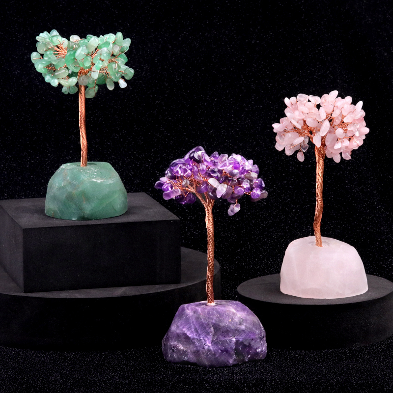 Raw Gemstone Reiki Healing Crystal Tree Life Base Copper Wire Spiritual Meditation Energy Room Office Desk Decor Gifts