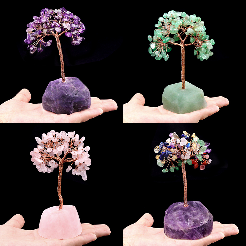 Raw Gemstone Reiki Healing Crystal Tree Life Base Copper Wire Spiritual Meditation Energy Room Office Desk Decor Gifts