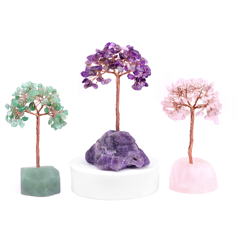 Raw Gemstone Reiki Healing Crystal Tree Life Base Copper Wire Spiritual Meditation Energy Room Office Desk Decor Gifts