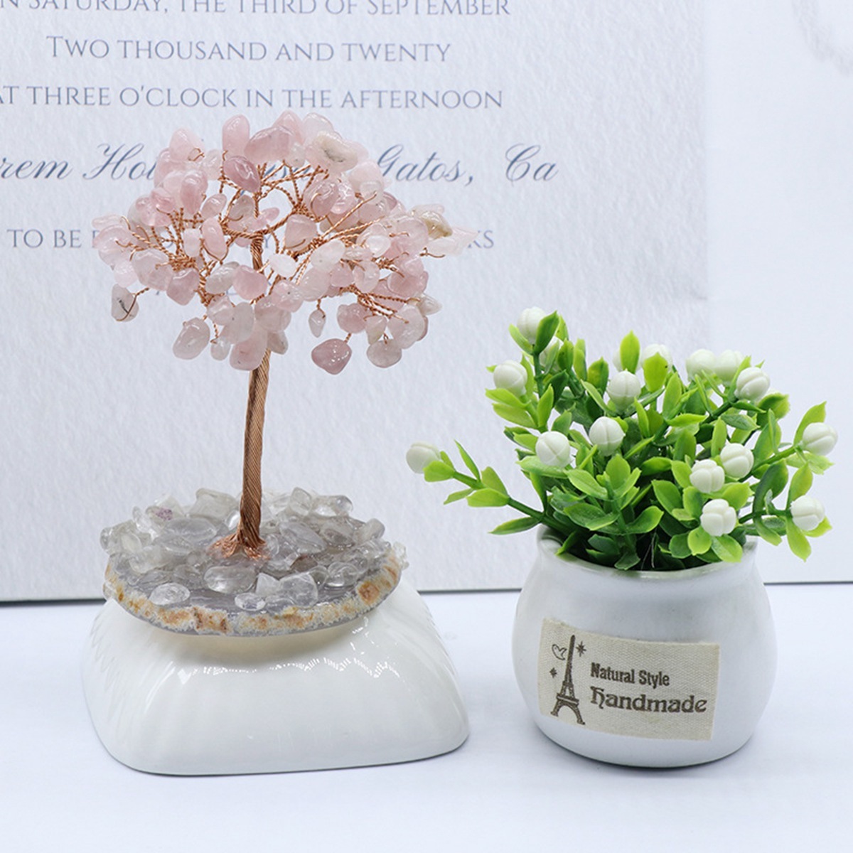 Raw Gemstone Tree Life Agate Base Copper Wire Spiritual Meditation Energy Room Office Desk Decor Gifts