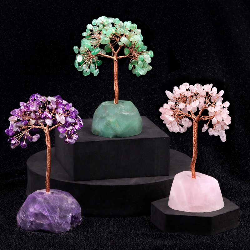 Raw Gemstone Reiki Healing Crystal Tree Life Base Copper Wire Spiritual Meditation Energy Room Office Desk Decor Gifts