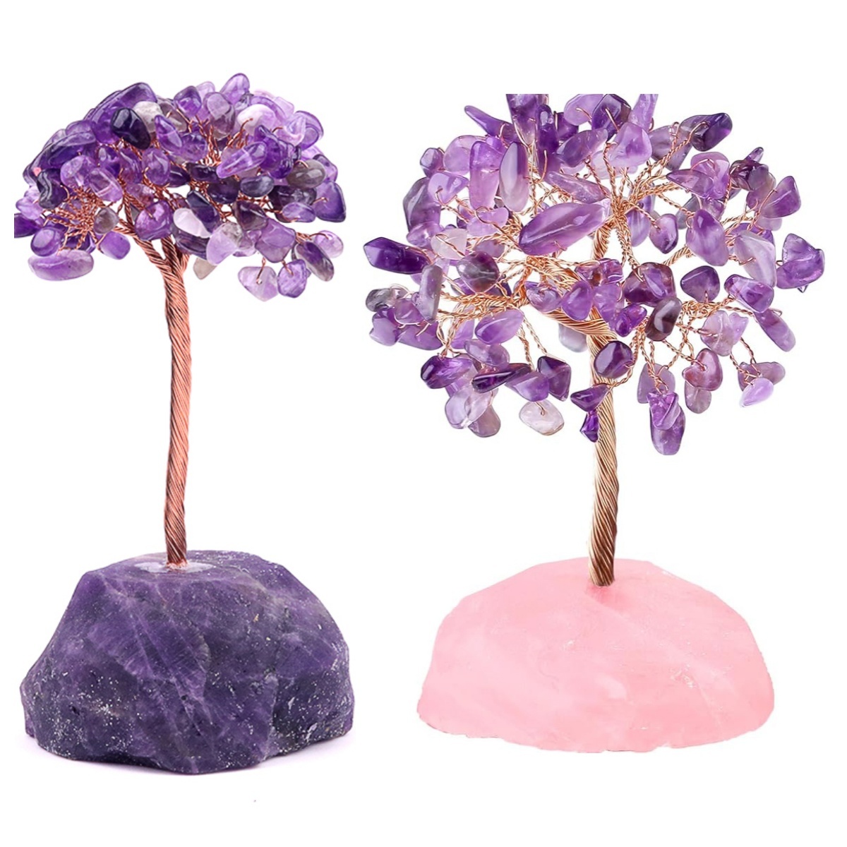Raw Amethyst Reiki Healing Crystal Tree Life Gemstone Base Copper Wire Spiritual Meditation Energy Room Office Desk Decor Gifts