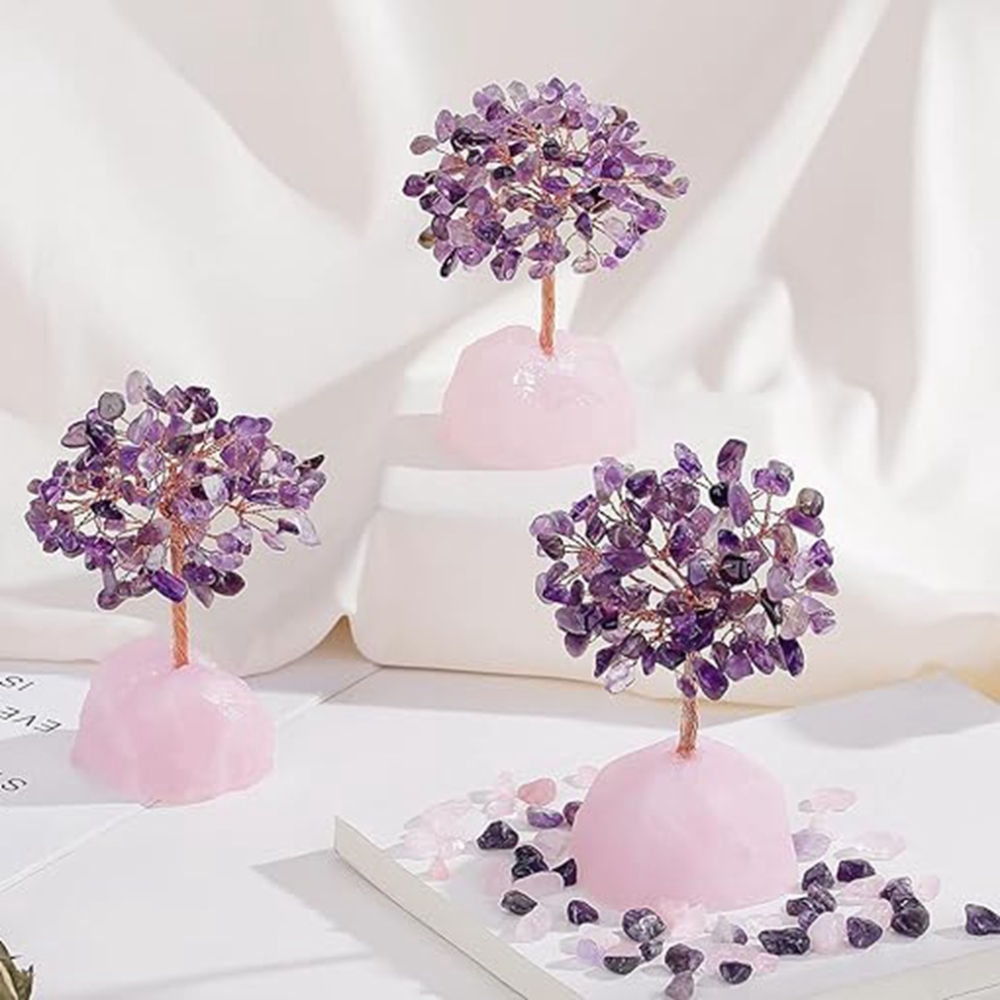 Raw Gemstone Reiki Healing Crystal Tree Life Base Copper Wire Spiritual Meditation Energy Room Office Desk Decor Gifts