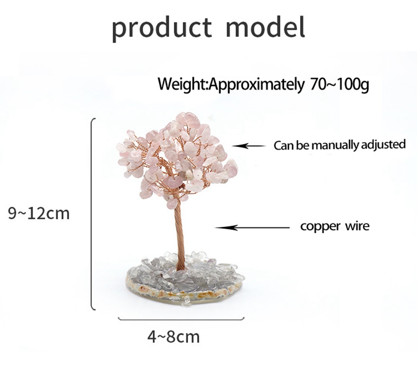 Raw Gemstone Tree Life Agate Base Copper Wire Spiritual Meditation Energy Room Office Desk Decor Gifts