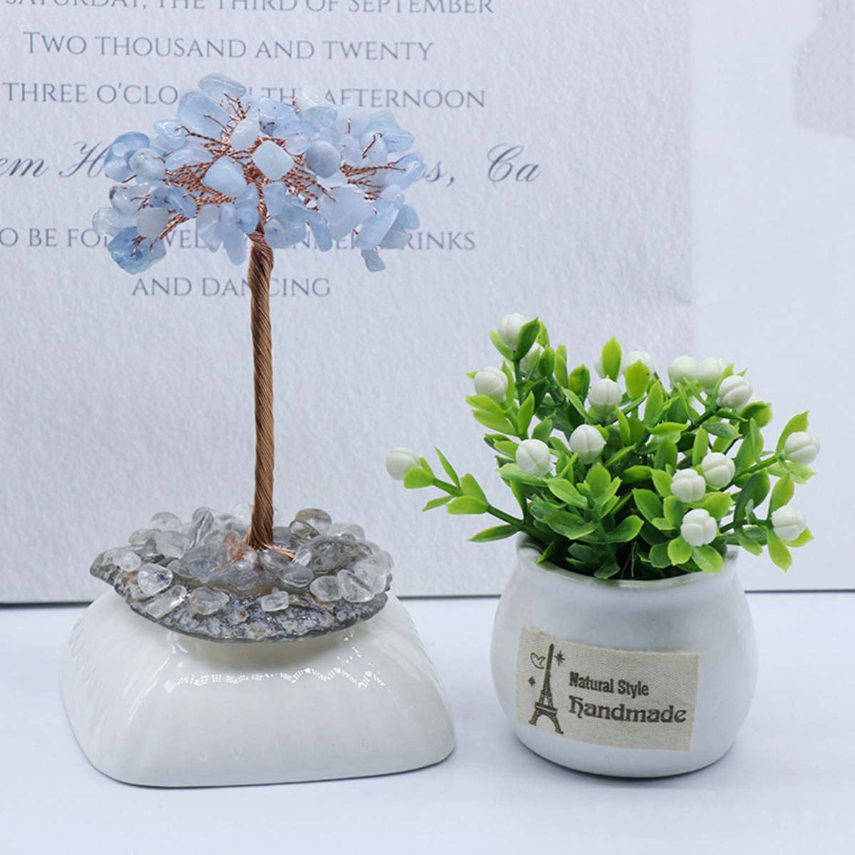 Raw Gemstone Tree Life Agate Base Copper Wire Spiritual Meditation Energy Room Office Desk Decor Gifts