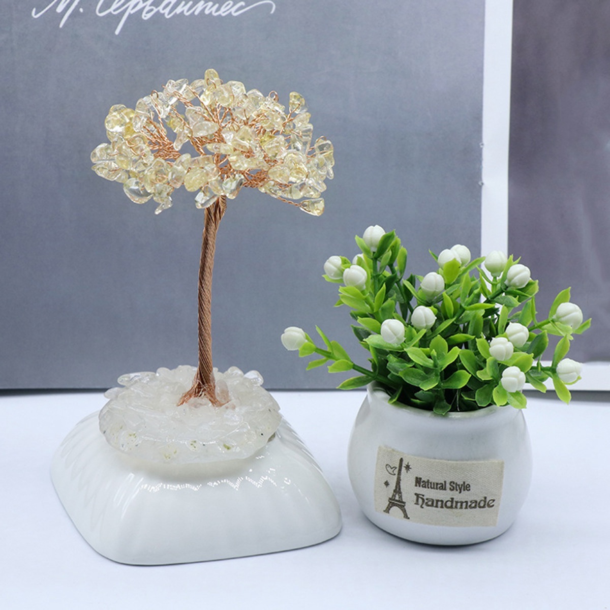 Raw Gemstone Tree Life Agate Base Copper Wire Spiritual Meditation Energy Room Office Desk Decor Gifts
