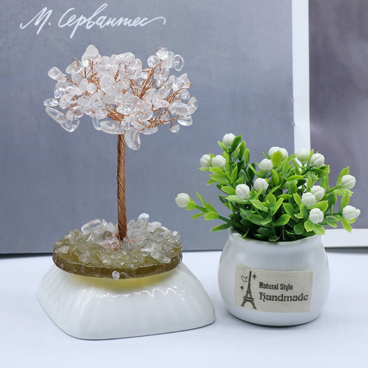 Raw Gemstone Tree Life Agate Base Copper Wire Spiritual Meditation Energy Room Office Desk Decor Gifts