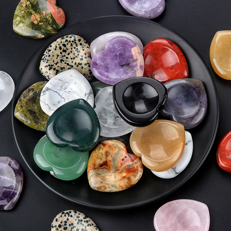 Gemstone Handmade Craved 40MM Love Heart Thumb Worry Stone for Anxiety Stress Relief Meditation