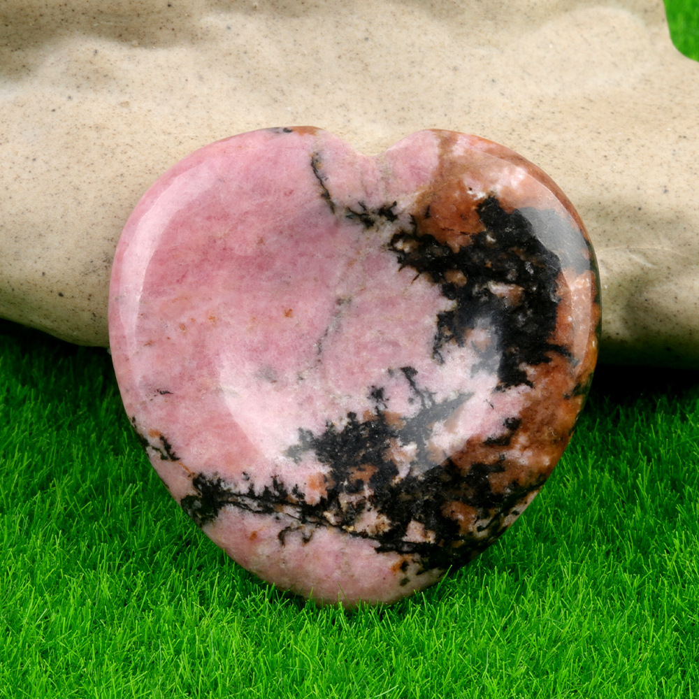 Gemstone Handmade Craved 40MM Love Heart Thumb Worry Stone for Anxiety Stress Relief Meditation