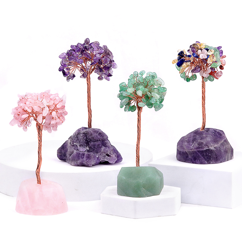Raw Gemstone Copper Tree Base Spiritual Meditation Energy Room Office Desk Decor Gifts