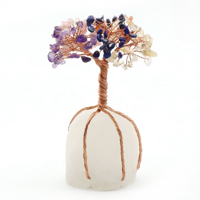 Raw Gemstone Copper Tree Base Spiritual Meditation Energy Room Office Desk Decor Gifts