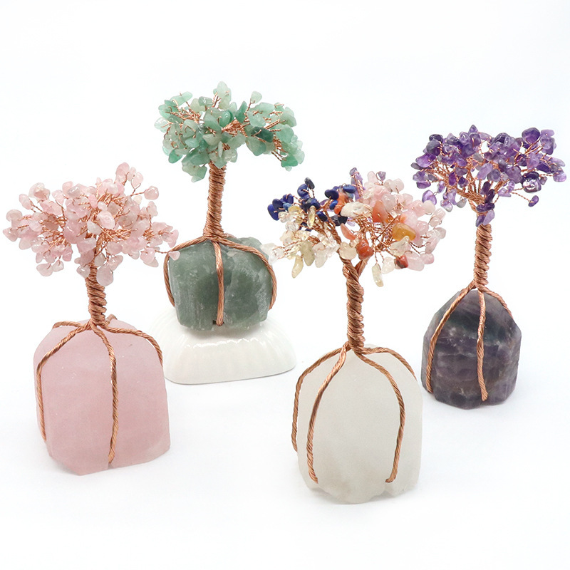 Raw Gemstone Copper Tree Base Spiritual Meditation Energy Room Office Desk Decor Gifts