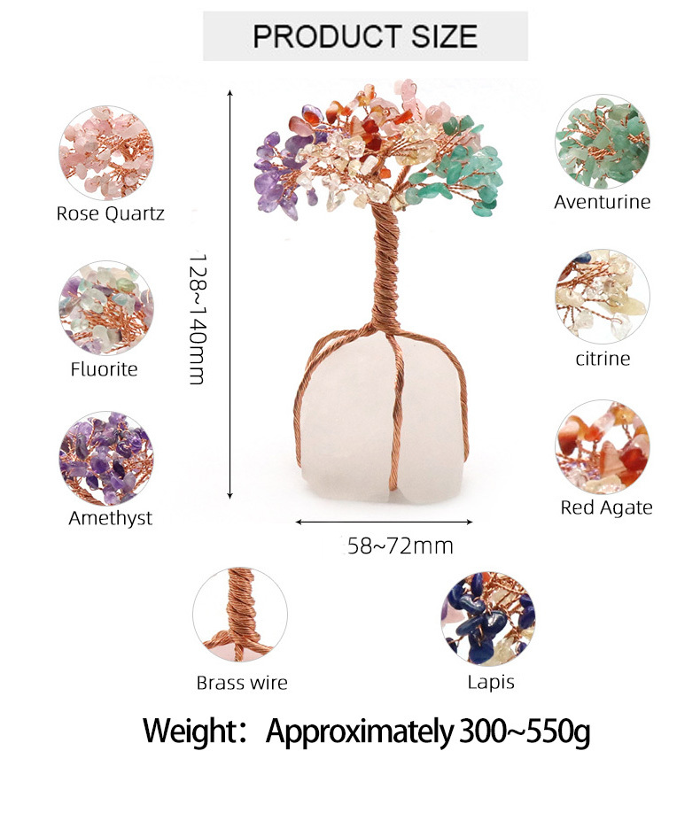 Raw Gemstone Reiki Healing Crystal Tree Life Base Copper Wire Spiritual Meditation Energy Room Office Desk Decor Gifts