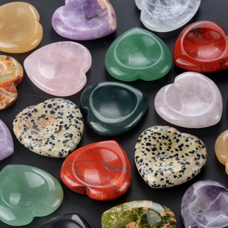 Gemstone Handmade Craved 40MM Love Heart Thumb Worry Stone for Anxiety Stress Relief Meditation