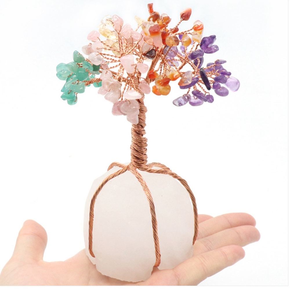 Raw Gemstone Copper Tree Base Spiritual Meditation Energy Room Office Desk Decor Gifts