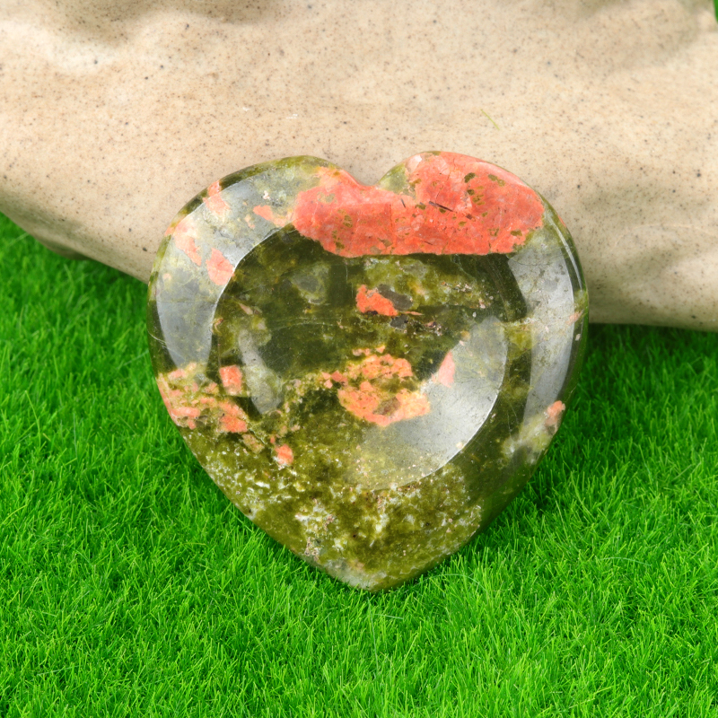 Gemstone Handmade Craved 40MM Love Heart Thumb Worry Stone for Anxiety Stress Relief Meditation
