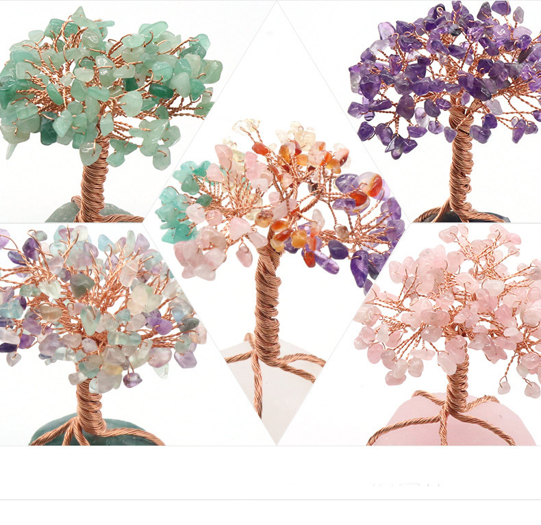 Raw Gemstone Copper Tree Base Spiritual Meditation Energy Room Office Desk Decor Gifts