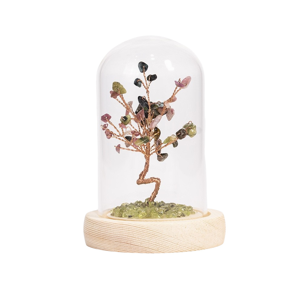 Raw Gemstone Copper Tree Spiritual Meditation Energy Room Office Desk Decor Gifts with Wood Base